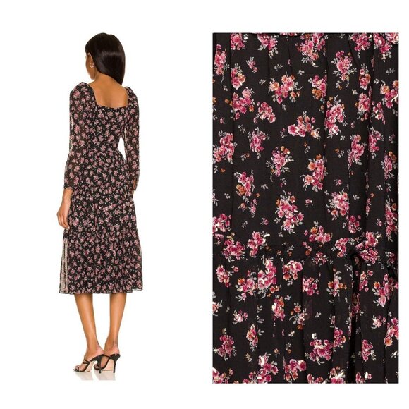 1. STATE | NWT Long Sleeve Midi Dress in Gold Foil Floral Chiffon Size 2/S - Picture 2 of 9